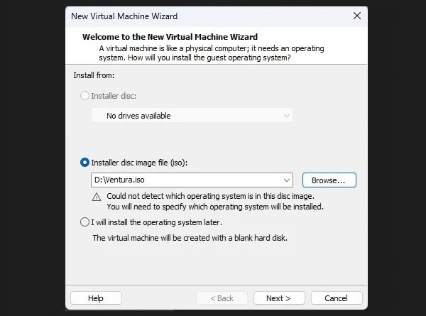 Select macOS Ventura ISO File