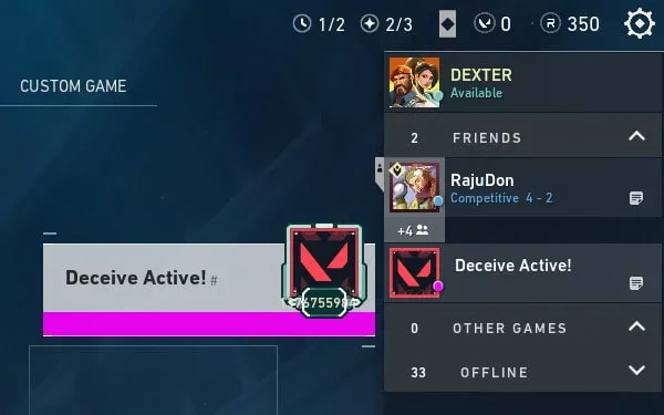 Deceive Active you're now offline in valorant