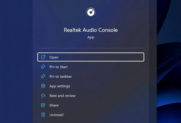 Open Realtek Audio Console App