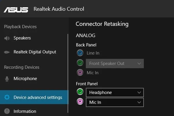 Realtek Audio Control Advanced Settings