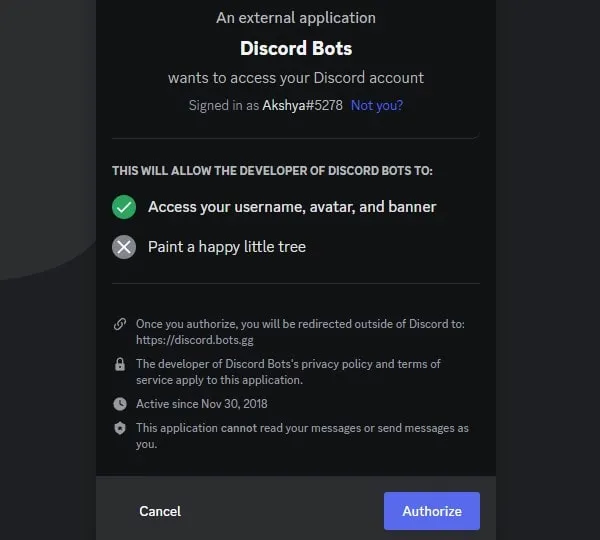 Authorize Discord Bots to access your Discord Account