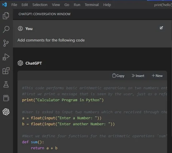 ChatGPT Extension in Visual Studio Code