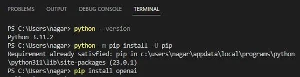 Check Python Version and install PIP and OpenAI
