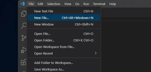Create a new File in VS Code