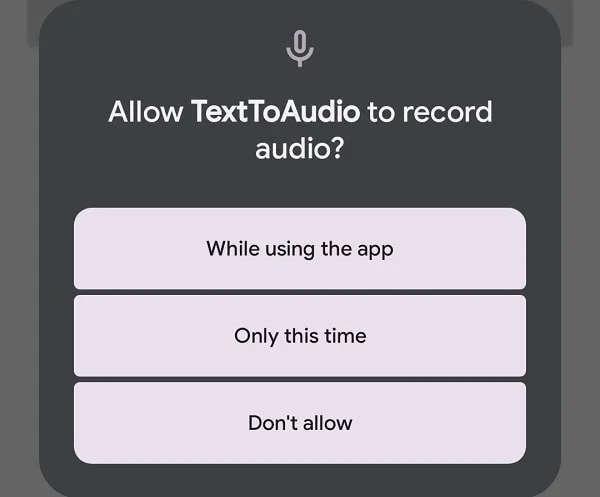 Allow Recording Permission to TextToAudio App