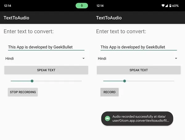 Record Audio in Convert Text to Audio Android App