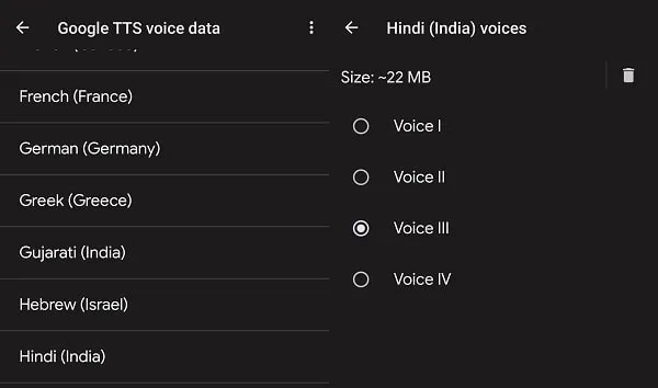 Select a voice model in Convert Text to Audio Android App
