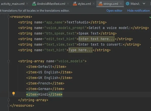 Text To Audio App Strings Code