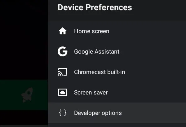 Developer Options Enabled in Android TV to Take Screenshot