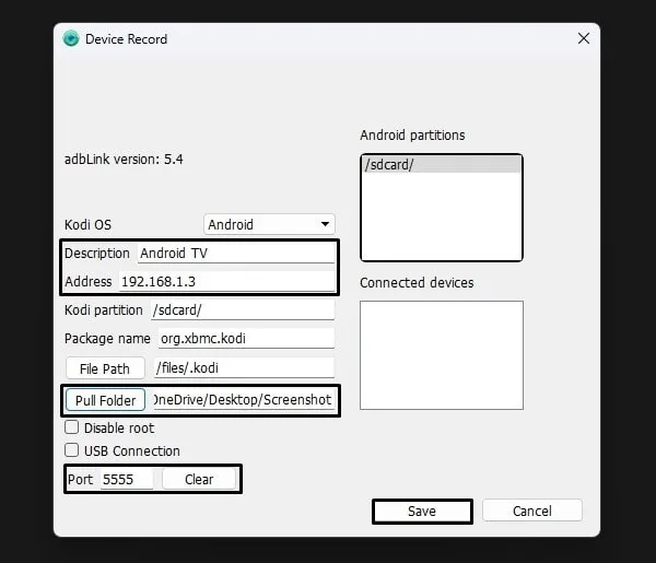 Enter Android TV IP address in adbLink2