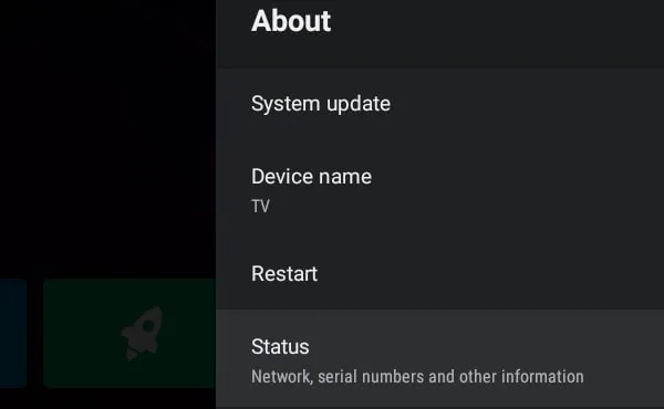 Open Status Settings on Android TV
