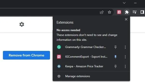 Pin IGCommentExport Extension to Chrome