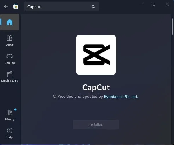Install CapCut  on Microsoft Store