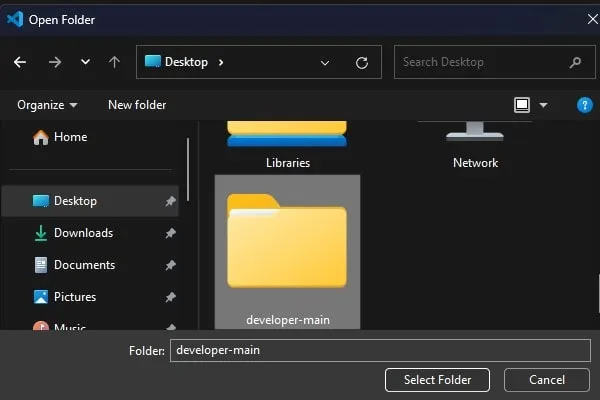 Select Developer Main Folder