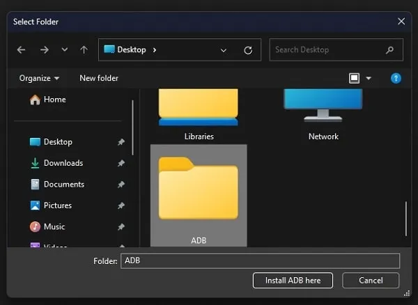Install ADB Here in ADB Desktop Folder
