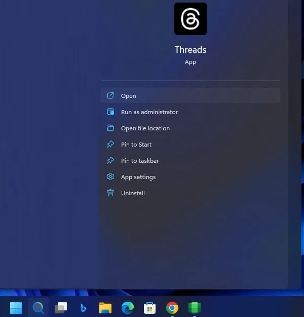 Search for Threads App on Windows 11