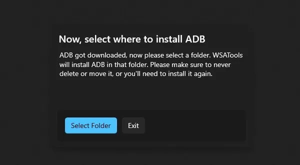 Select a folder to Install ADB