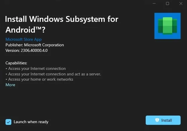Install Windows Subsystem for Android MSIX Bundle