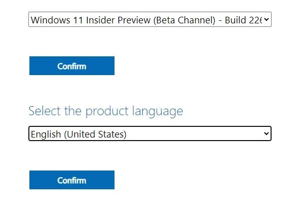 Select Windows 11 23H2 Insider Preview Build and Language