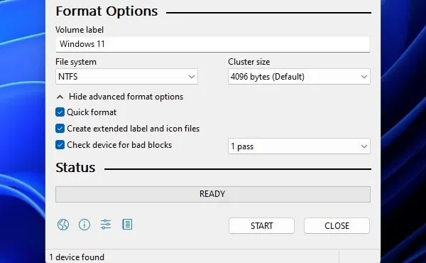 Select Drive Format Options