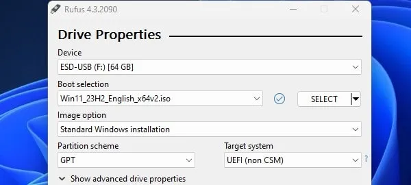 Select Latest Windows 11 ISO File