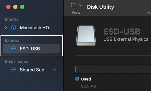 Select External USB Drive in Disk Utility