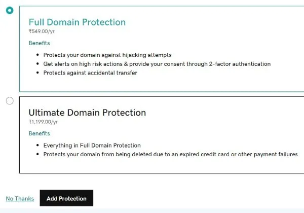 GoDaddy Domain Protection Plan