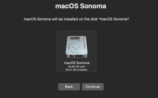 Select macOS Sonoma Installation Disk