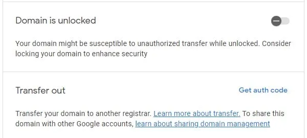 Transfer Out Domain using Auth Code